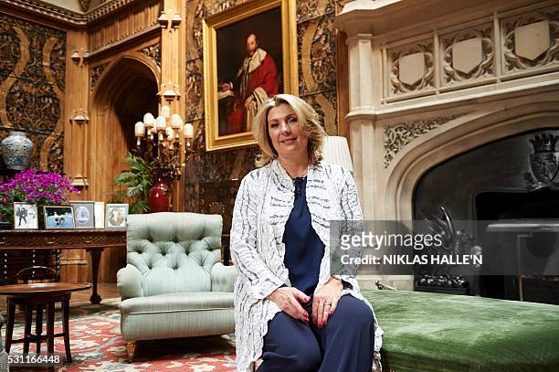 Lady Fiona Carnarvon, owner of Highclere Castle, poses for a photograph at the castle in Highclere, southern England, on May 12, 2016. As Britain...