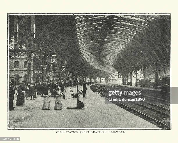 york railway station, late 19th century - york yorkshire stock illustrations