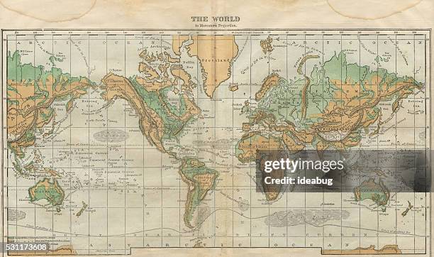 world map illustration, travel, exploration, antique 1871 illustration - exploration stock illustrations