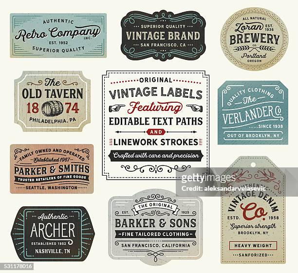 vintage labels and signs - classification stock illustrations
