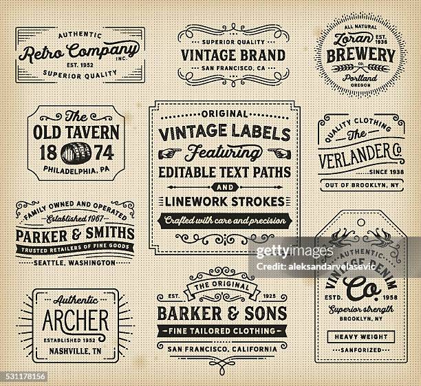 jahrgang etiketten und beschilderung - retro style stock-grafiken, -clipart, -cartoons und -symbole