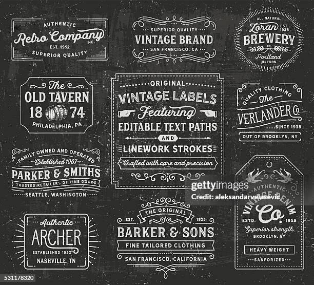 vintage labels and signs - chalkboard visual aid stock illustrations