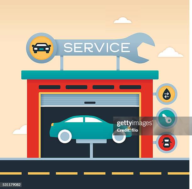 stockillustraties, clipart, cartoons en iconen met auto service garage - garage