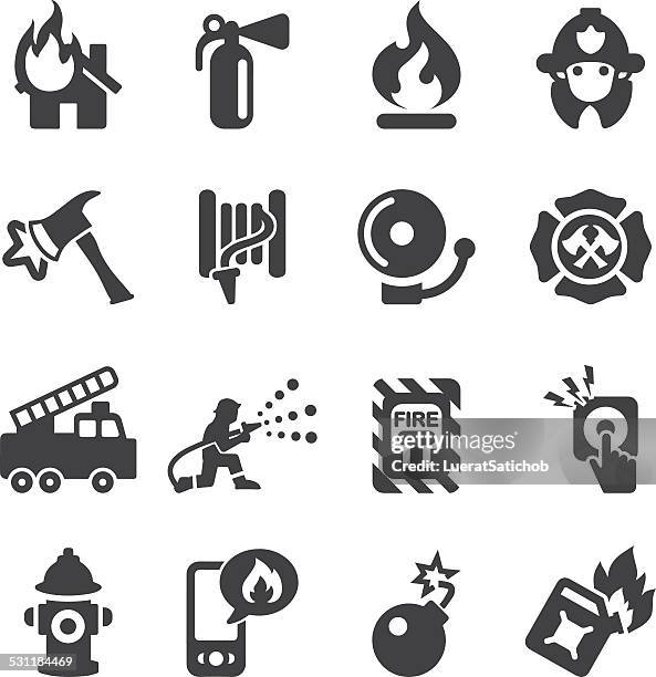 feuerwehr silhouette icons/eps10 - warning symbol stock-grafiken, -clipart, -cartoons und -symbole