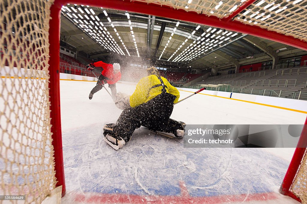 Ice Hockey Goalie Defending at Penalty Shot