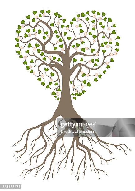 heart tree with roots and heart leafs isolated on white - engagement ring clipart stock illustrations