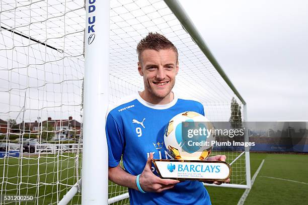 Jamie Vardy is Presented with Barclay's Player of the Year at Belvoir Drive Training Complex on May 13th , 2016 in Leicester, United Kingdom.