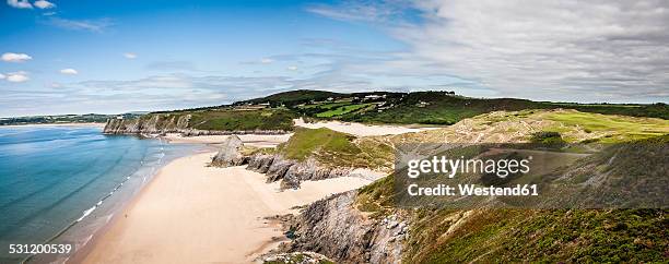 united kingdom, wales, gower peninsula, three cliffs bay, area of outstanding natural beauty - gower peninsula stock pictures, royalty-free photos & images