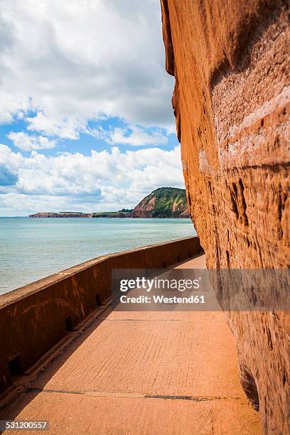 united kingdom, england, devon, east devon, sidmouth, jurassic coast, waterfront promenade - jurassic coast world heritage site stock pictures, royalty-free photos & images