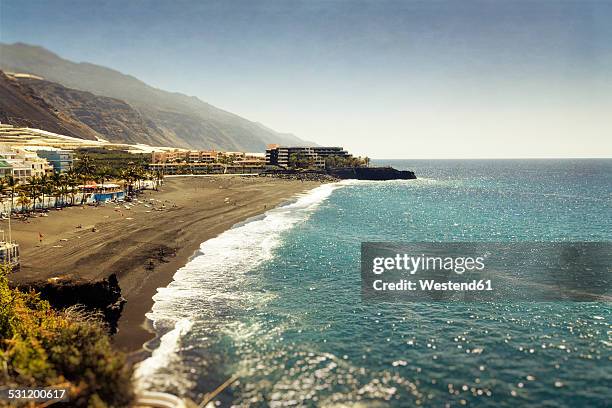 spain, canary islands, la palma, hotels at puerto naos beach - puerto naos stock pictures, royalty-free photos & images