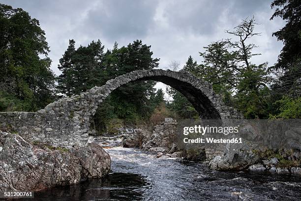 united kingdom, england, scotland, badenoch and strathspey, carrbridge, remains of the old bridge - packhorse bridge bildbanksfoton och bilder