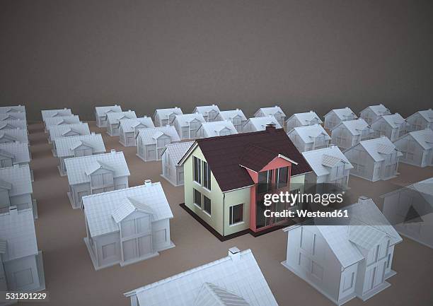 3d rendering, family homes standing out of rows - hausmodell stock-grafiken, -clipart, -cartoons und -symbole
