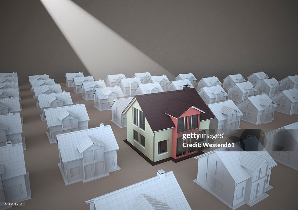 3D rendering, Family homes standing out of rows