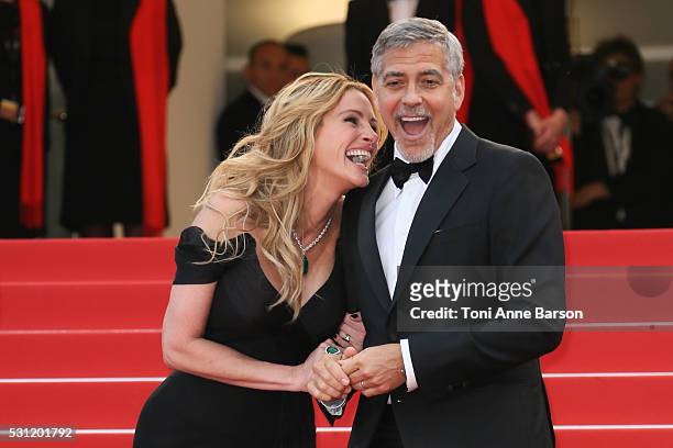 George Clooney and Julia Roberts attend the "Money Monster" Premiere during the 69th annual Cannes Film Festival on May 12, 2016 in Cannes, France.