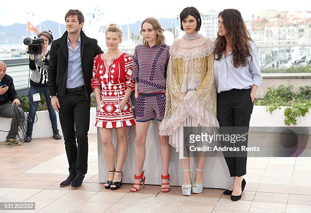Actors Gaspard Ulliel, Melanie Thierry, Lily-Rose Depp, Soko and director Stephanie Di Giusto attend the "The Dancer " photocall during the 69th...
