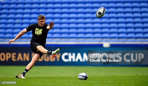 Owen Farrell of Saracens in action during Saracens Captain's Run at Grand Stade de Lyon ahead of the European Rugby Champions Cup Final on May 13,...