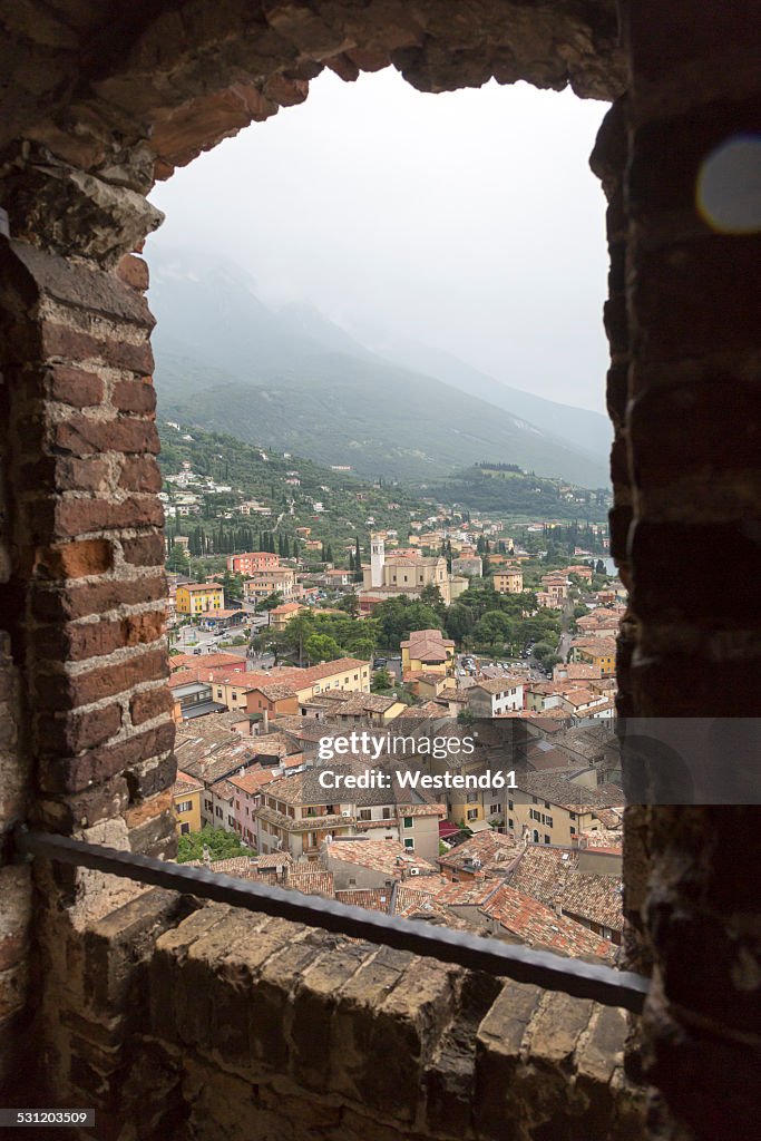 Italy, Malcesine, Castello Scaligero, view from belfry window