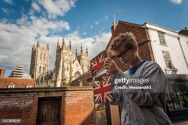 uk, canterbury, boy taking a selfie with his digital tablet - canterbury kent stock pictures, royalty-free photos & images