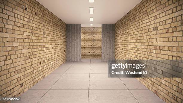empty cellar with brick wallsand concrete floor in a school building, 3d rendering - cellar stock illustrations