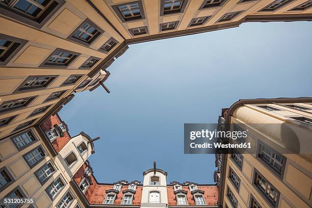 germany, saxony, leipzig, courtyard with neo-baroque facades, extreme worm's eye - sandstone stock pictures, royalty-free photos & images