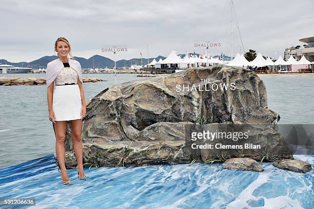Blake Lively makes it to shore for "The Shallows" photocall during the 69th annual Cannes Film Festival at La Plage Majestic on May 13, 2016 in...