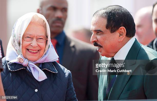 Queen Elizabeth ll and King Hamad bin Isa Al Khalifa of Bahrain attend the Endurance race at The Royal Windsor Horse Show on May 13, 2016 in Windsor,...
