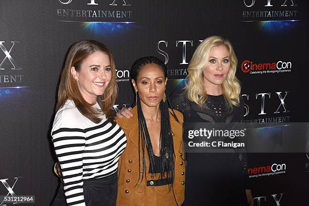 Actresses Annie Mumolo, Jada Pinkett Smith and Christina Applegate attend STX Entertainment's The State of the Industry: Past, Present and Future at...