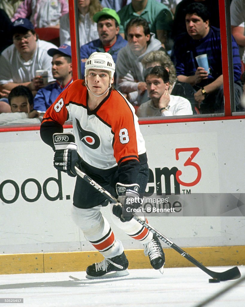 Player Murray Baron of the Philadelphia Flyers...