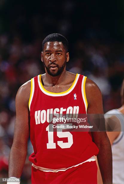 Close up shot of Tree Rollins of the Houston Rockets walking up court during a game against the Sacramento Kings circa 1992 at the ARCO Arena in...