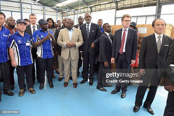 Lagos State Governor Akinwunmi Ambode accompanied by President, CEO Yamaha Motor Hiroyuki Yanagi and other executive tours the factory during the...