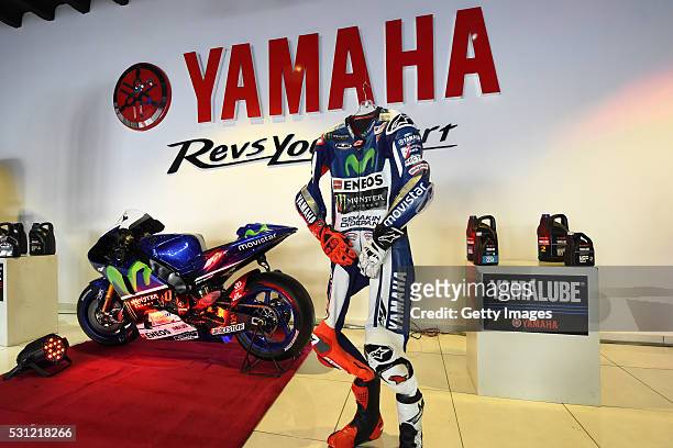 Powerbike displayed at the showroom during the opening ceremony of CFAO Yamaha factory on May 13, 2016 in Lagos, Nigeria. Japanese Yamaha Motor Co...