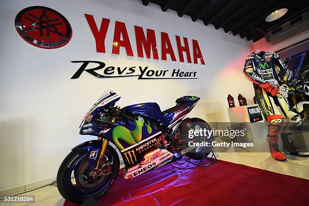 Powerbike displayed at the showroom during the opening ceremony of CFAO Yamaha factory on May 13, 2016 in Lagos, Nigeria. Japanese Yamaha Motor Co...