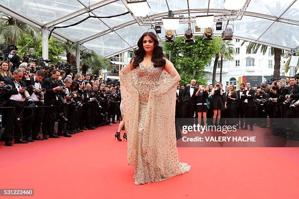 Indian Bollywood actress Aishwarya Rai poses as she arrives on May 13, 2016 for the screening of the film "Ma Loute " at the 69th Cannes Film...