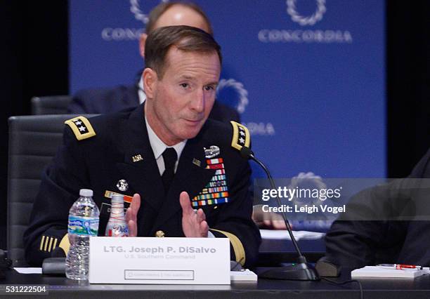 Military Deputy Commander, U.S. Southern Command Lt. Gen. Joseph P. DiSalvo speaks on stage during Concordia The Americas, a high-level Summit on the...