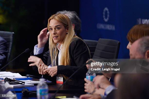 Human Rights Activist Lilian Tintori speaks on stage during Concordia The Americas, a high-level Summit on the Americas organized by Concordia taking...