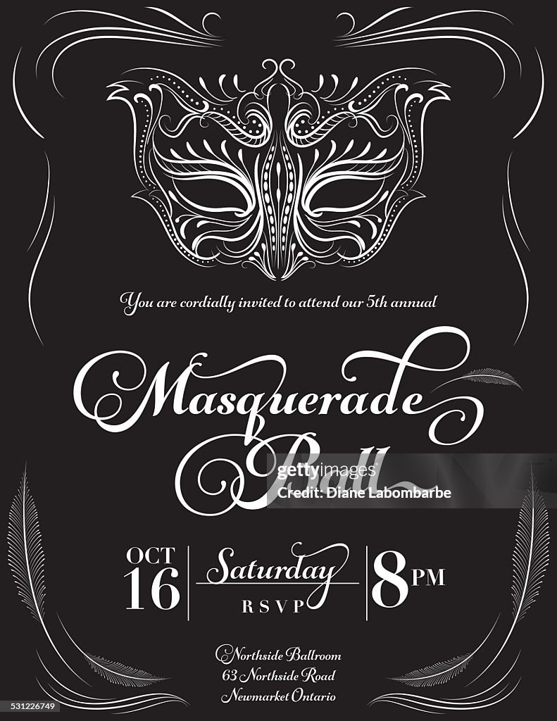 Caligrafía estilo máscara para fiestas de invitación