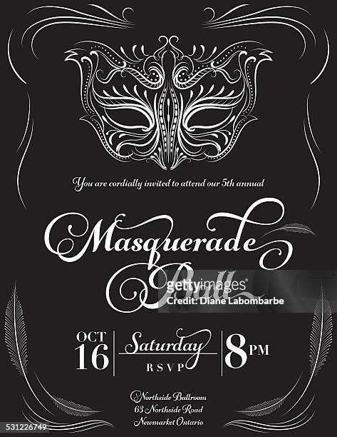 calligraphy style masquerade mask invitation - ball stock illustrations