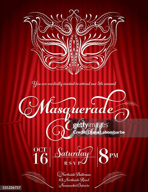 calligraphy style masquerade mask invitation red - the variety club showbiz awards inside stock illustrations