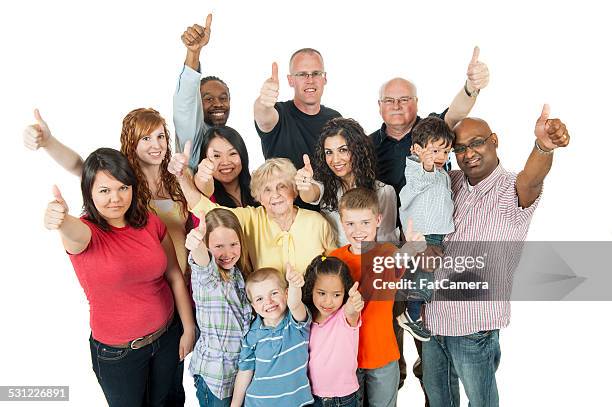 verschiedene generationen - black thumbs up white background stock-fotos und bilder