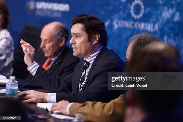 National Political Coordinator Voluntad Popular Carlos Vecchio speaks on stage during Concordia The Americas, a high-level Summit on the Americas...