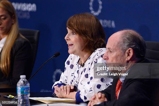 Wife of the Mayor of Caracas Mitzy Capriles de Ledezma speaks on stage during Concordia The Americas, a high-level Summit on the Americas organized...