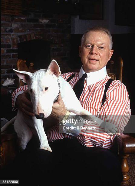 Don Cherry, hockey personality of Hockey Night in Canada with his dog Blue.