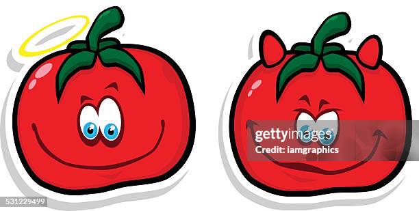 good & evil tomato - evil stock illustrations