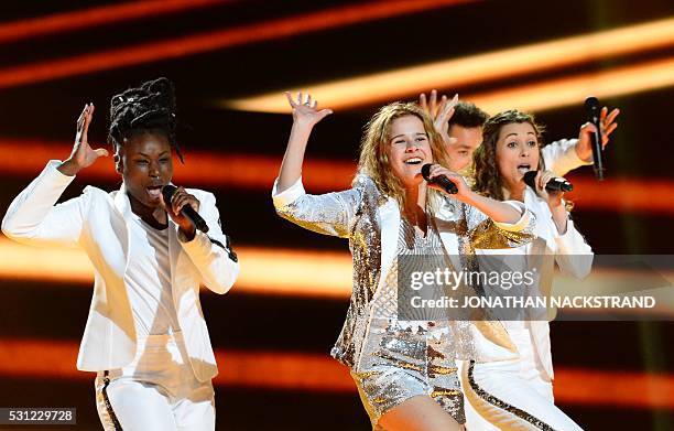 Laura Tesoro representing Belgium performs the song 'What's The Pressure' during the dress rehearsal for the Eurovision Song Contest 2016 Grand Final...