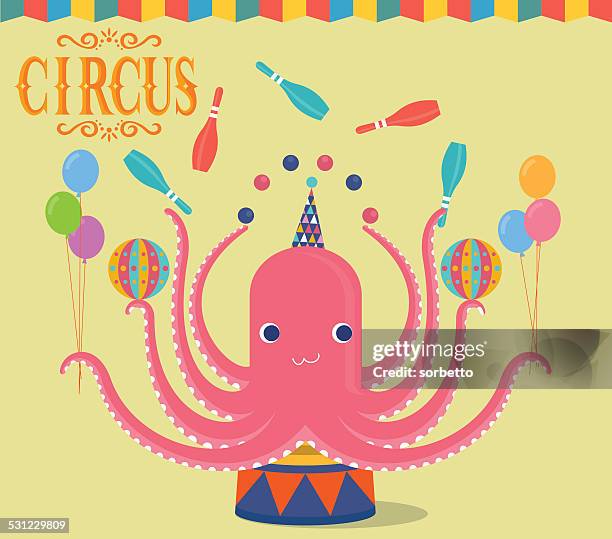 ilustraciones, imágenes clip art, dibujos animados e iconos de stock de circus pulpo malabarismo - celebración universitaria de carnaval