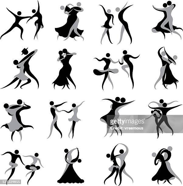 ballroom and latin dancing symbols - swing dancing stock illustrations