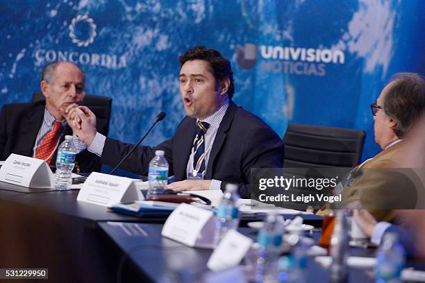 National Political Coordinator Voluntad Popular Carlos Vecchio speaks on stage during Concordia The Americas, a high-level Summit on the Americas...