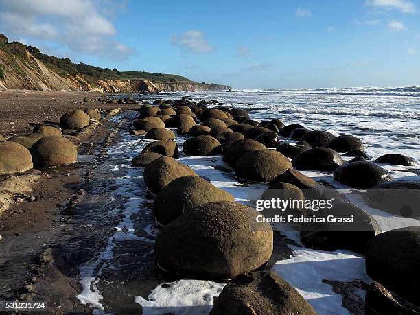 bowling ball beach spherical concretions, point arena, california - arena playa stock-fotos und bilder