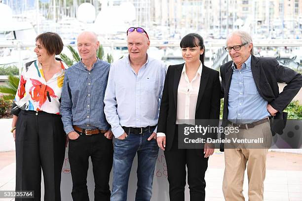 Producer Rebecca O'Brien, screenwriter Paul Laverty, actors Dave Johns, Hayley Squires and director Ken Loach attend the "I, Daniel Blake" photocall...