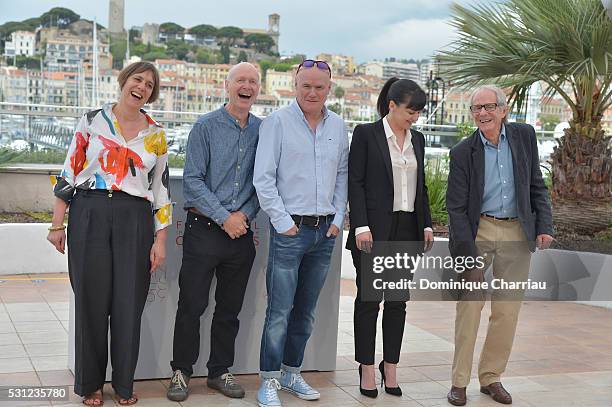 Producer Rebecca O'Brien, screenwriter Paul Laverty, actors Dave Johns, Hayley Squires and director Ken Loach attend the "I, Daniel Blake" photocall...